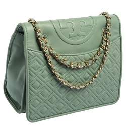 Pre Owned Tory Burch Mint Green Leather Medium Fleming Shoulder Bag