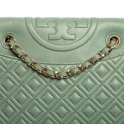 Pre Owned Tory Burch Mint Green Leather Medium Fleming Shoulder Bag