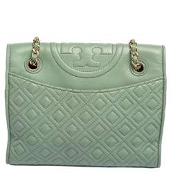 Pre Owned Tory Burch Mint Green Leather Medium Fleming Shoulder Bag