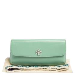 Pre Owned حقيبة كلتش توري برش ديانا جلد أخضر مينت رفيعة