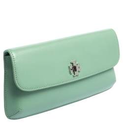 Pre Owned حقيبة كلتش توري برش ديانا جلد أخضر مينت رفيعة