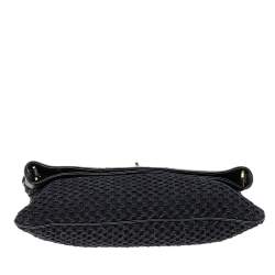 Pre Owned Tory Burch Black Fabric And Leather Amanda Foldover Crossbody Bag