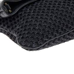 Pre Owned Tory Burch Black Fabric And Leather Amanda Foldover Crossbody Bag