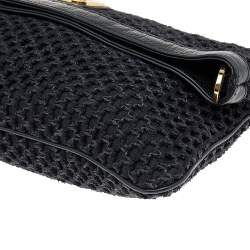 Pre Owned Tory Burch Black Fabric And Leather Amanda Foldover Crossbody Bag