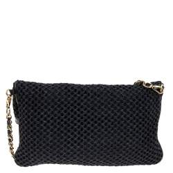 Pre Owned Tory Burch Black Fabric And Leather Amanda Foldover Crossbody Bag