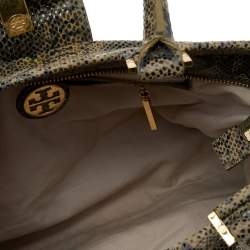 Tory Burch Olive Green/Black Python Embossed Leather Satchel
