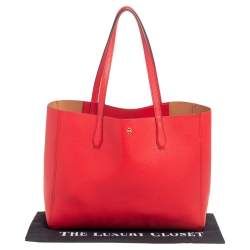 Pre Owned حقيبة يد توري برش شوبر ديور جلد حُبيبي أحمر بيري