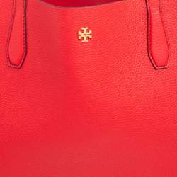 Pre Owned حقيبة يد توري برش شوبر ديور جلد حُبيبي أحمر بيري