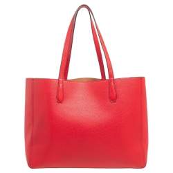 Pre Owned حقيبة يد توري برش شوبر ديور جلد حُبيبي أحمر بيري