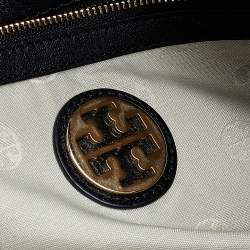 Tory Burch Black Leather Top Zip Robinson Tote