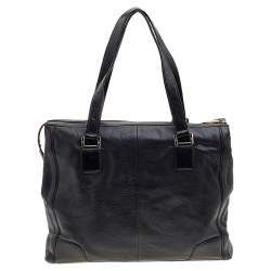 Tory Burch Black Leather Top Zip Robinson Tote