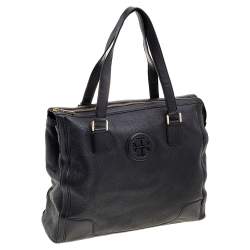 Tory Burch Black Leather Top Zip Robinson Tote