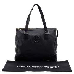 Tory Burch Black Leather Top Zip Robinson Tote