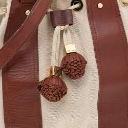 Tory Burch Brown/Beige Canvas And Leather Shoulder Bag