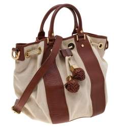 Tory Burch Brown/Beige Canvas And Leather Shoulder Bag