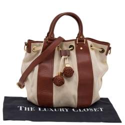 Tory Burch Brown/Beige Canvas And Leather Shoulder Bag