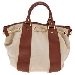 Tory Burch Brown/Beige Canvas And Leather Shoulder Bag