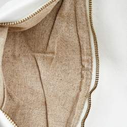 Pre Owned Tory Burch Beige/Off White Raffia And Patent Leather Reva Foldover Clutch