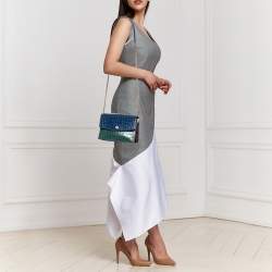 Pre Owned Tory Burch Multicolor Croc Embossed Leather Parker Shoulder Bag