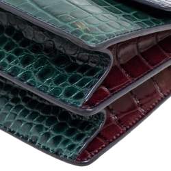 Pre Owned Tory Burch Multicolor Croc Embossed Leather Parker Shoulder Bag