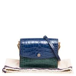 Pre Owned Tory Burch Multicolor Croc Embossed Leather Parker Shoulder Bag