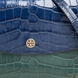 Pre Owned Tory Burch Multicolor Croc Embossed Leather Parker Shoulder Bag