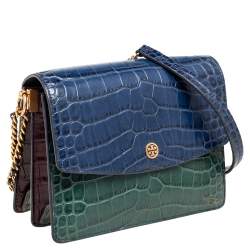 Pre Owned Tory Burch Multicolor Croc Embossed Leather Parker Shoulder Bag