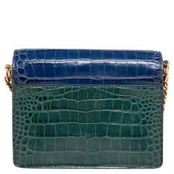 Pre Owned Tory Burch Multicolor Croc Embossed Leather Parker Shoulder Bag