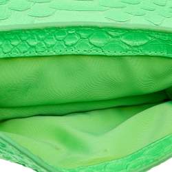 Pre Owned Tory Burch Neon Green Python Embossed Leather Miniature Crossbody Bag