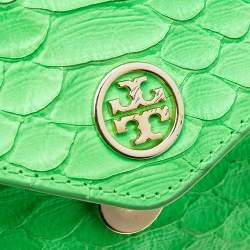 Pre Owned Tory Burch Neon Green Python Embossed Leather Miniature Crossbody Bag