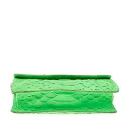 Pre Owned Tory Burch Neon Green Python Embossed Leather Miniature Crossbody Bag
