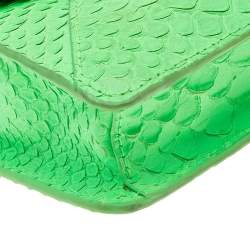Pre Owned Tory Burch Neon Green Python Embossed Leather Miniature Crossbody Bag