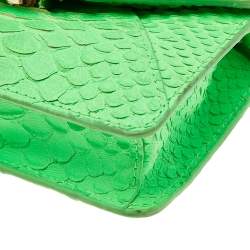Pre Owned Tory Burch Neon Green Python Embossed Leather Miniature Crossbody Bag
