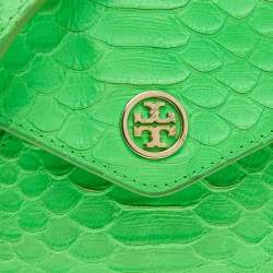 Pre Owned Tory Burch Neon Green Python Embossed Leather Miniature Crossbody Bag