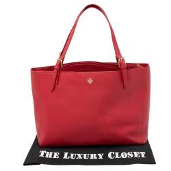 Pre Owned Tory Burch Red Leather Large York Buckle Tote