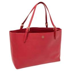 Pre Owned Tory Burch Red Leather Large York Buckle Tote