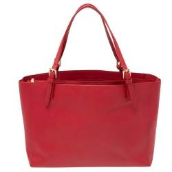 Pre Owned Tory Burch Red Leather Large York Buckle Tote
