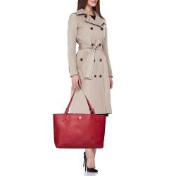 Pre Owned Tory Burch Red Leather Large York Buckle Tote