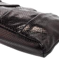 Pre Owned حقيبة كلتش توري برش جلد نقش ثعبان أسود