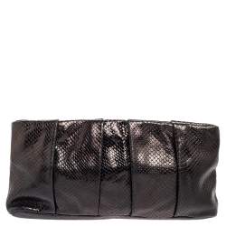 Pre Owned حقيبة كلتش توري برش جلد نقش ثعبان أسود
