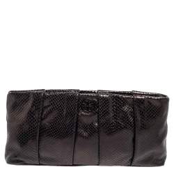 Pre Owned حقيبة كلتش توري برش جلد نقش ثعبان أسود