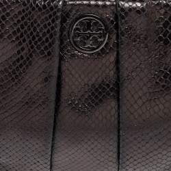 Pre Owned حقيبة كلتش توري برش جلد نقش ثعبان أسود