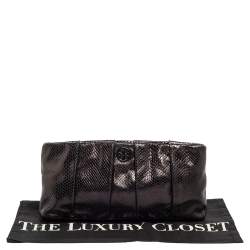 Pre Owned حقيبة كلتش توري برش جلد نقش ثعبان أسود