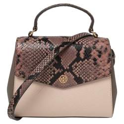 مملوكة مسبقًا Tory Burch Multicolor Python Effect and Leather Robinson Flap Top Handle Bag