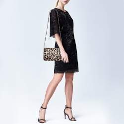 Pre Owned Tory Burch Brown/Black Pony Hair/Leather Kira Envelope Flap Chain Bag