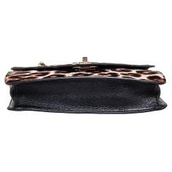 Pre Owned Tory Burch Brown/Black Pony Hair/Leather Kira Envelope Flap Chain Bag