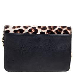 Pre Owned Tory Burch Brown/Black Pony Hair/Leather Kira Envelope Flap Chain Bag