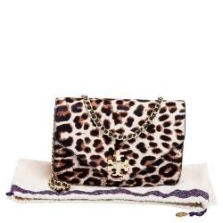 Pre Owned Tory Burch Brown/Black Pony Hair/Leather Kira Envelope Flap Chain Bag