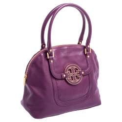 Pre Owned Tory Burch Purple Leather Amanda Satchel