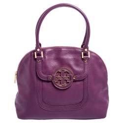 Pre Owned Tory Burch Purple Leather Amanda Satchel